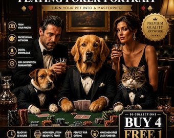 Funny Pet Poker Portrait | Custom Dog Playing Poker | Personalized Pet Art from Photo | Digital Download