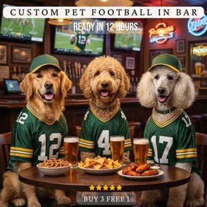 Custom Pet Football Portrait, Dog in Team Jersey, Personalized Pet Portrait From Photo, Sports Fan Gift, Digital Download