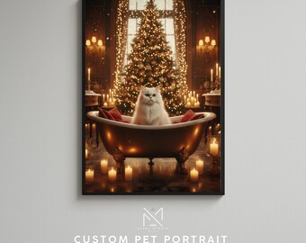 Custom Funny Dog Portrait Christmas in Toilet | Cat Bathroom Art