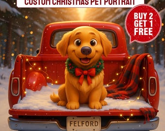Custom Christmas Pet Portrait, Dog and Cat Holiday Art (Digital Download)