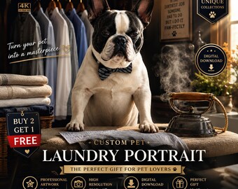Custom Pet Laundry Room Portrait from Photo | Funny Dog or Cat Laundry Wall Art | Personalized Pet Gift | Digital Download