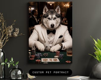 Custom Dog Playing Poker Portrait | Personalized Pet Gift | Funny Casino Dog Art from Photo | Digital Download