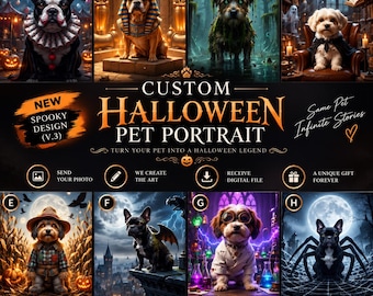 Halloween Pet Portrait From Photo, Custom Witch Dog or Cat Art, Personalized Spooky Pet Portrait, Digital Download Gift