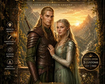Custom Middle-Earth Style Couple Portrait from Photo | Personalized Fantasy Couple Art | Epic Romance Gift | Digital Download