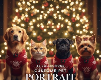 Christmas Pet Portrait – Custom Holiday Dog and Cat Art (Digital Download)