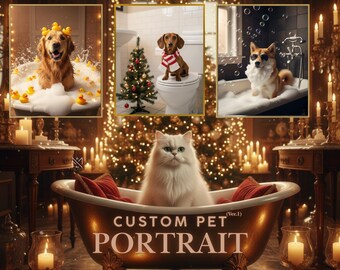 Christmas Pet Toilet Artwork | Personalized Pet Portrait | Comedy Gift