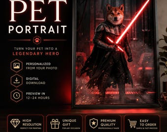 Custom Sci Fi Pet Portrait from Photo | Personalized Jedi Dog or Cat Art | Space Fantasy Gift | Unique Sci Fi Gift | Digital Download
