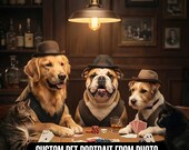Dogs Playing Poker Custom Portrait | Personalized Pet Art | Poker Table Scene | Housewarming Gift | Instant Digital File