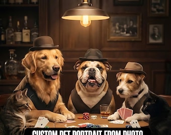 Dogs Playing Poker Custom Portrait | Personalized Pet Art | Poker Table Scene | Housewarming Gift | Instant Digital File