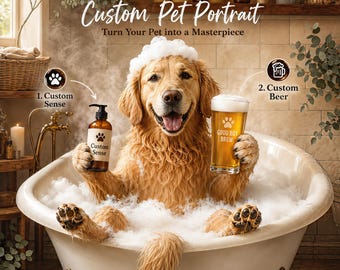 Custom Pet in Toilet with Beer Portrait, Funny Dog or Cat Bathroom Art, Personalized Pet Portrait, Digital Download, Pet Lover Gift