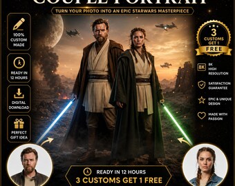 Couple Portrait from Photo | Custom Jedi Sith Love Art | Personalized Anniversary Gift | Digital Download