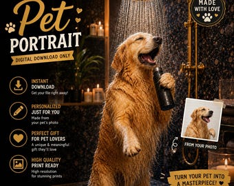 Personalized Pet Portrait from Photo | Dog on Toilet Reading Newspaper | Funny Bathroom Printable | Custom Pet Gift | Digital Download