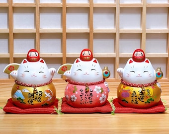Japanese Yakushigama Shiny Victory Daruma Lucky Cats (Small Size)