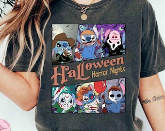 Retro Stitch Horror Halloween Costume Comfort Colors Shirt, Stitch Halloween Tee, Mickey's Not So Scary Party, Horror Characters Tee, Spooky