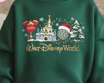 Embroidered Christmas Theme Park Sweatshirt, Holiday Mouse Castle Icons Shirt, Festive Family Vacation Crewneck, Winter Magic Trip Gift