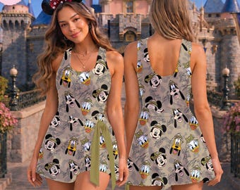 Mickey And Friend Safari Tennis Dress Skirt, Mommy and Me Animal Kingdom Camo Skort, Sketch Mouse Sport Outfit, Summer Park Vacation Apparel