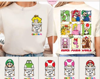 Personalized Retro All Characters Super Mario  Shirt, Mario Princess Peach Yoshi Toad Epic Universe Family Shirts, Mario Group Shirts