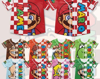 Personalized Epic Universe Family Trip Shirt, Checkered Mario Baseball Jersey, Universal Studios Family Vacation, Mario Luigi Princess Peach
