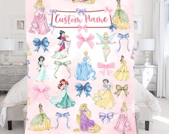 Personalized Disney Princess Blanket, Princess Girl Gift, Personalized Kid Blanket, Girly Gift Ideas, Disney Cinderella Ariel Belle Blanket