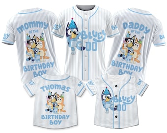 Custom Blue Dog Birthday Boy Family Baseball Jerseys, Family Shirt Personalized Name Blue Dog Tee, Blue Dog Kids Shirt, Dog Mom Dad Shirt