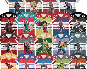 Personalized Marvel Avengers Football Jersey, Spiderman Hulk Thor Loki Captain America Tee, Marvel Super Heroes Family Matching Shirts