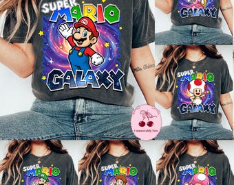 Super Mario Galaxy Movie All Characters Shirt, Bowser Jr, Rosalina, Yoshi, Peach, Mario Family Matching Tees, Mario Baby Tee Crop Tank