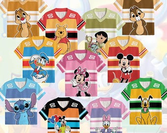 Personalized Mickey and Friends Football Jersey, Disney Family Matching Shirts, Mickey Football Jersey, Lilo and Stitch Chip n Dale Pooh