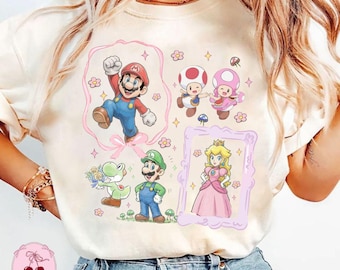 Camisa retro con lazo de Mario, camisa de Mario Peach para mujer, camiseta corta para bebé Epic Universe Girls Trip, Universal Studios