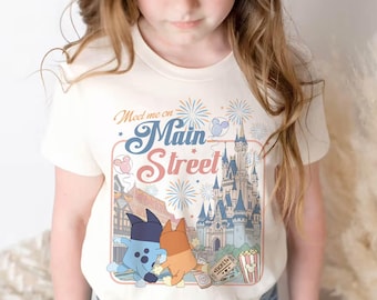 Meet Me On Main Street Shirt, Retro Blue Dog Besties Tee, Magic Kingdom Castle Tee, Disney Girls Trip Gift, Disney Kids Shirt, Disney Castle