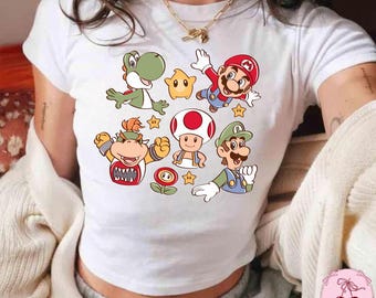 Retro Super Mario Baby Tee, Super Mario Matching Tee, Mario and Friends Crop Tank, Super Mario Birthday Party Tee, Mario Family Shirt