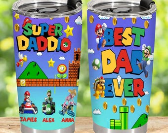 Personalized 20 oz Super Daddio Tumbler, Dad Gift, Kids Names Mario Kart Style Tumbler, Father's Day Tumbler, Gifts For Dad, Best Dad Ever