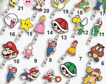 Personalized Mario Badge Reel, Mario Friends  Retractable Badge ID Holder, Princess Peach Luigi Toad Yoshi Badge Reel, Mario Fan Gift