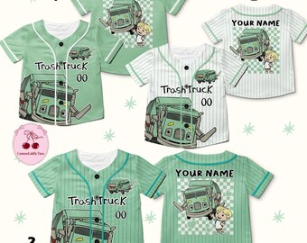 Personalized Trash Truck Baseball Jersey, Hank Trash Truck Birthday Boy Tee, Birthday Kids Gift, Trash Truck Family Birthday Matching