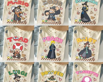All Characters Super Mario Wizard Shirt, Mario Princess Peach Yoshi Magical School Tee, Epic Universe World Family Trip, Mario Birthday Gift