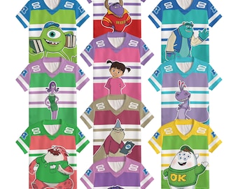 Personalized Monster Inc Football Jersey, Monster University Family Shirts, James P. Sullivan, Mike Wazowski, Boo, Disney Group Trip Tees