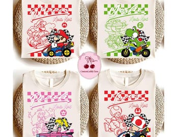 Retro All Characters Super Mario Kart Shirt, Mario Princess Peach Yoshi Toad Epic Universe Family Shirts, Mario Kids Birthday Group Shirt