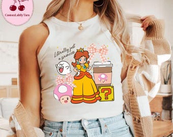 Retro Super Mario Princess Daisy Shirt, Princess Daisy Crop Tank, Mario Birthday Gift, Princess Daisy Coquette Bow Baby Tee, Mario Girly Tee