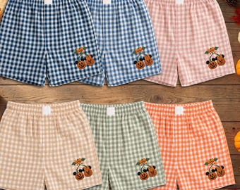 Coquette Bow Halloween Disney Inspired Embroidered Gingham Shorts, Mickey Pumpkin Lounge Shorts, Minnie Pumpkin Gingham Shorts, Girly Short