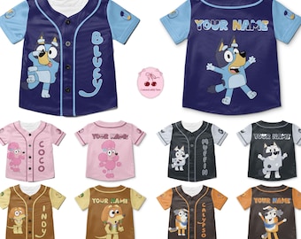 Custom Blue Dog All Characters Family Baseball Jerseys, Family Shirt Personalized Name Blue Dog Tee, Blue Dog Kids Shirt, Dog Mom Dad Shirt