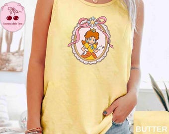 Retro Coquette Bow Princess Daisy Comfort Colors Tank Top, Princess Daisy Girly Tank, Epic Universe Tank , Universal Studios, Mario Womens