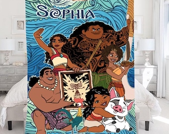 Personalized Moana Blanket, Baby Princess Moana Birthday Gift Baby Girl Blanket Princess Blanket Moana 2 Blanket Maui Hei Hei Tamatoa