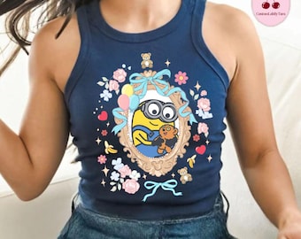 Retro Coquette Bow Despicable Me Minions Road The Rise Of Gru T-Shirt, Minions Floral Shirt, Minions Baby Tee Crop Tank, Universal Studios