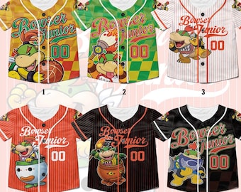 Custom Bowser Baseball Jersey, Personalized Bowser Junior Shirt, Super Mario Villain Merch, King Koopa Fan Gift, Gamer Birthday Boy Gift