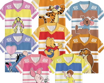 Personalized Pooh and Friends Football Jersey, Disney Family Matching Shirts, Winnie The Pooh Football Jersey, Piglet Tigger Eeyore Roo Owl