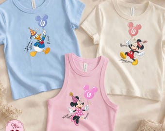 Personalized Disney Mickey & Friends Birthday Signature Shirt, Watercolor Mickey Balloon Birthday Gift Tee, Disneyland Family Birthday Trip