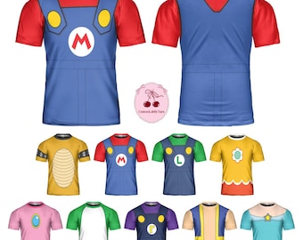 Super Mario Costume Cosplay, Mario Halloween Costume, Luigi Yoshi Toad Bowser Princess Peach, Mario Family Matching Shirts, Mario Group Tees