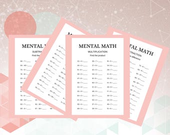 暗算ワークシートセット｜足し算、引き算、掛け算｜印刷可能なPDF