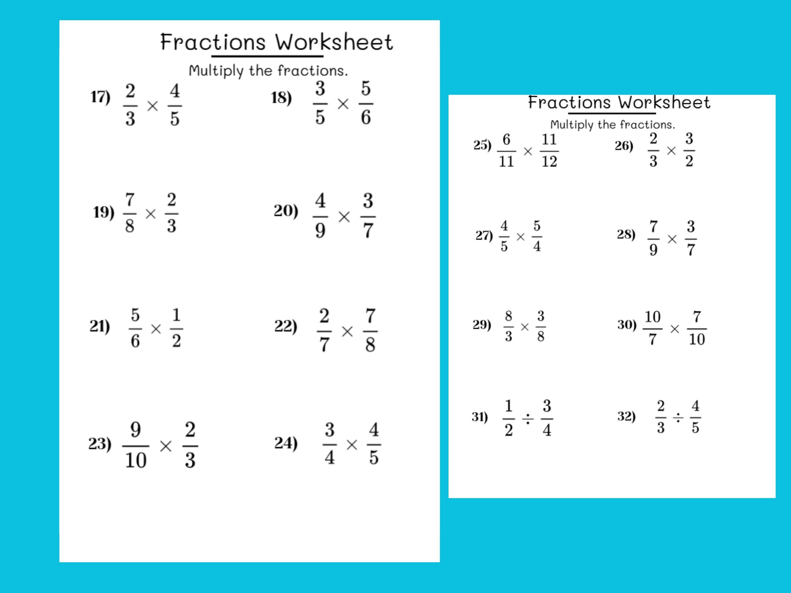 6th Grade Fractions Worksheet PDF | Add Subtract Multiply Divide | 60 ...