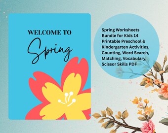 Spring Worksheets Bundle for Kids | 14 Pages | Counting, Word Search, Matching, Vocabulary, Scissor Skills