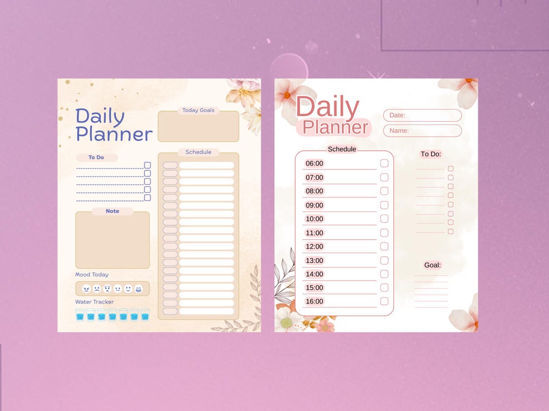 Floral Daily Planner Printable | Schedule, Goals, To-do List (digital ...
